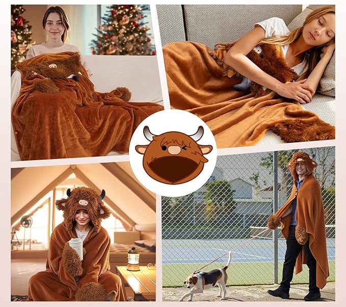 Highland Cow Wearable Blanket Hoodie